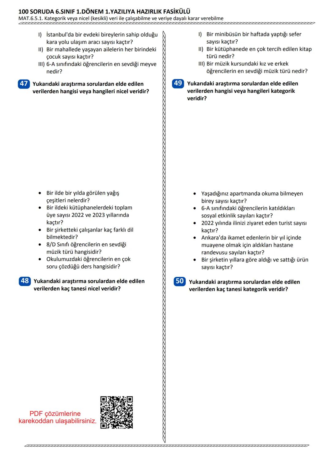 6. SINIF
100 SORUDA
1.DÖNEM 2.YAZILIYA HAZIRLIK
FASİKÜLÜ
1.DÖNEM
2.YAZILI
2025-2026
MEB
KAYNAKLARINDAN
DERLENMİŞTİR
NOT: Fasikülün tam