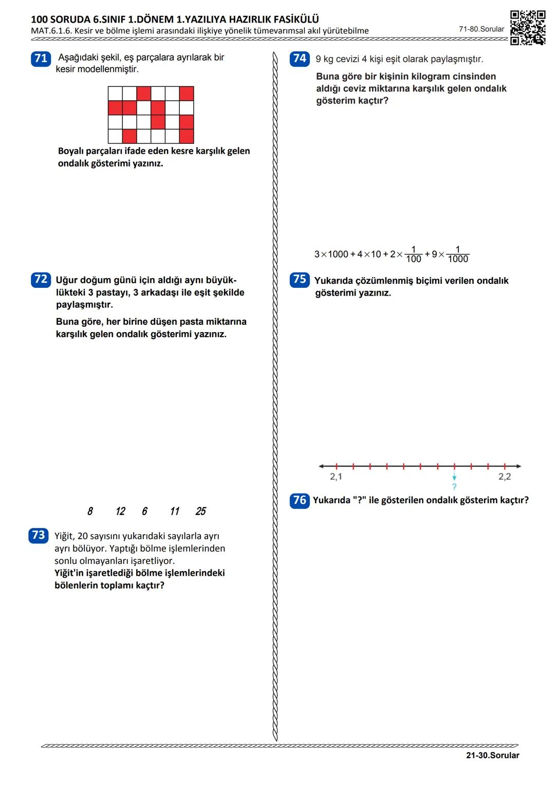 6. SINIF
100 SORUDA
1.DÖNEM 2.YAZILIYA HAZIRLIK
FASİKÜLÜ
1.DÖNEM
2.YAZILI
2025-2026
MEB
KAYNAKLARINDAN
DERLENMİŞTİR
NOT: Fasikülün tam