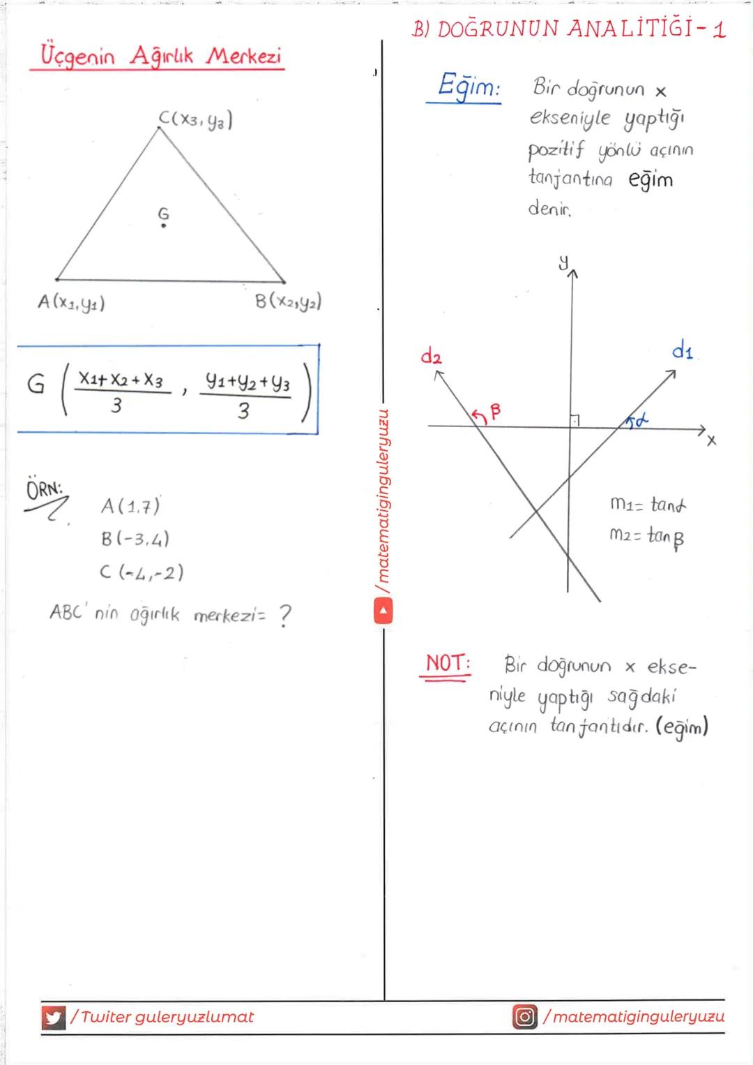 # ANALİTİK GEOMETRİ
A) NOKTANIN ANALİTİĞİ
(Dik Koordinat Sistemi
Analitik Düzlem)
* y ekseni
Xo
Yo
A(xo, yo)
Yo
Yo
A(2,3)
3
→x eksen