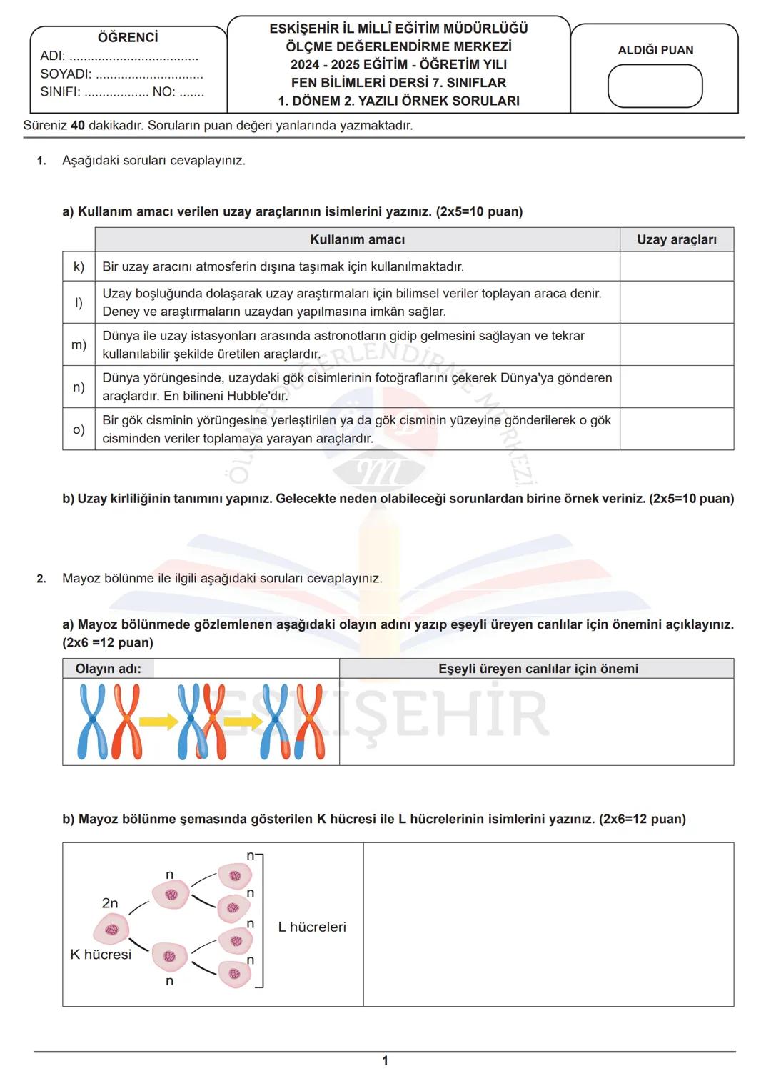 ÖĞRENCİ
ADI: ...............................................................................................................................