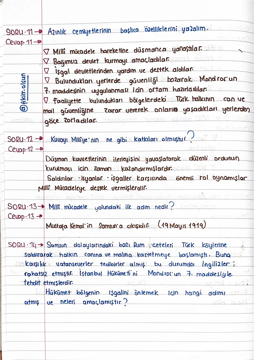 8.SINIF /T.C. İNKILAP TARİHİ VE ATATÜRKÇÜLÜK
1. DÖNEM 2. YAZILIYA HAZIRLIK
SORU CEVAP
ÇALIŞMASI
SORU 1 Kuva-yı Milliye nedir? Açıklayalım.