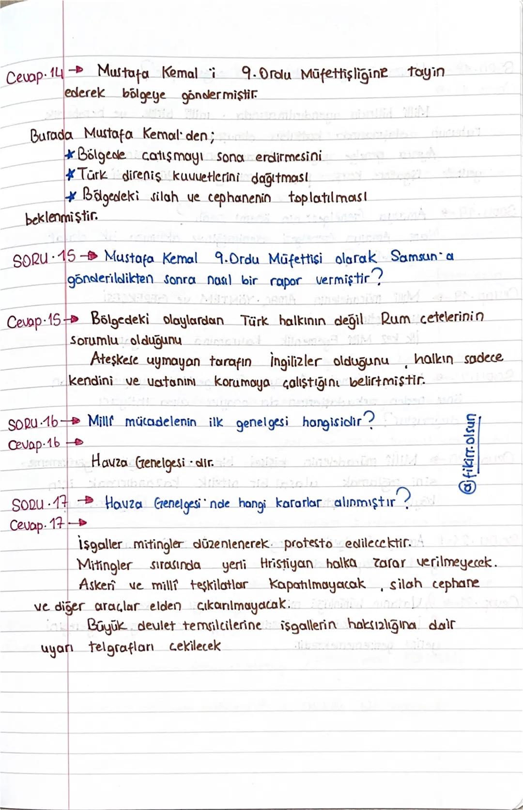 8.SINIF /T.C. İNKILAP TARİHİ VE ATATÜRKÇÜLÜK
1. DÖNEM 2. YAZILIYA HAZIRLIK
SORU CEVAP
ÇALIŞMASI
SORU 1 Kuva-yı Milliye nedir? Açıklayalım.