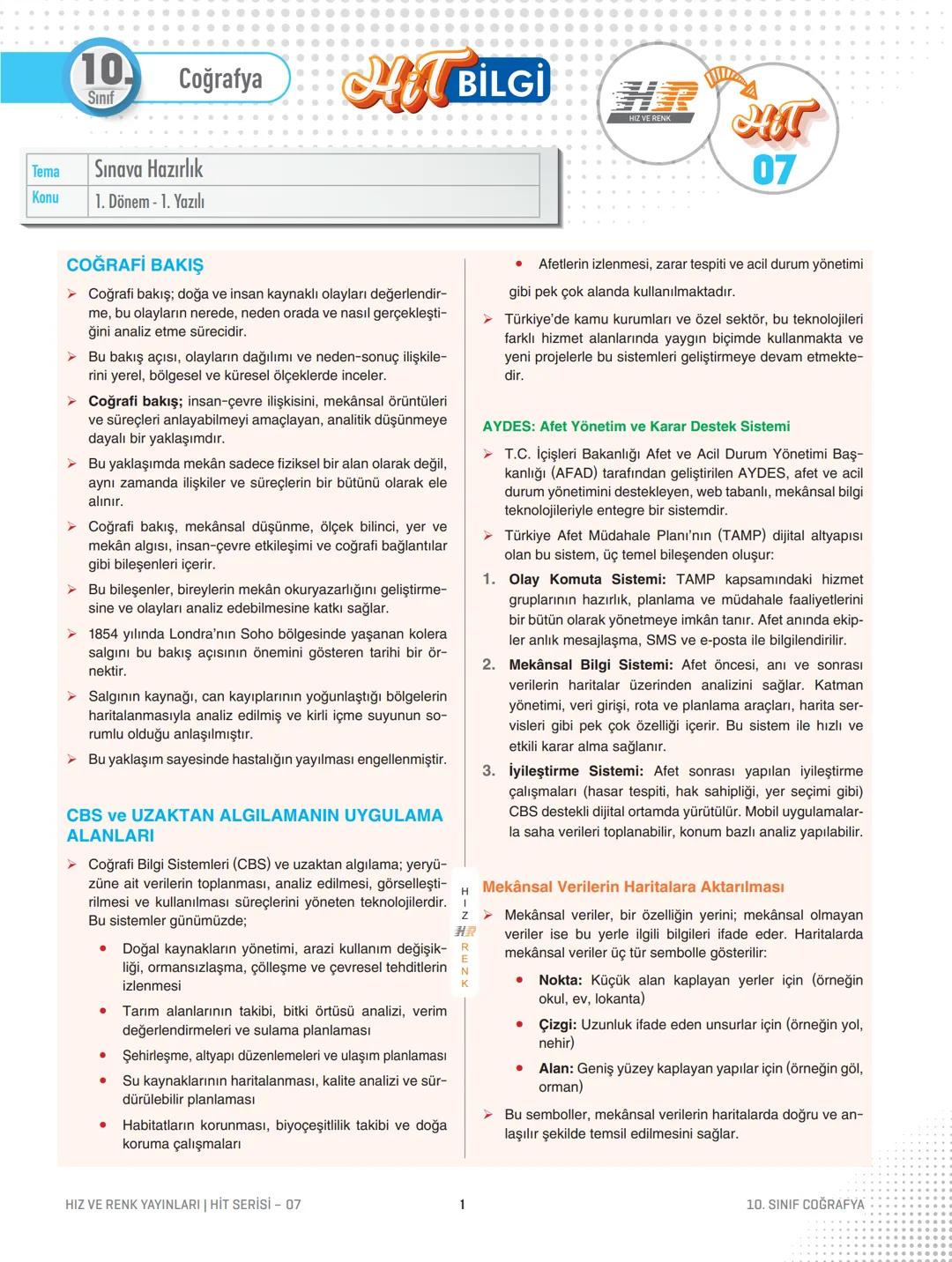 # 10
Coğrafya
Sınıf
Tema
Konu
Sınava Hazırlık
1. Dönem - 1. Yazılı
COĞRAFİ BAKIŞ
➤ Coğrafi bakış; doğa ve insan kaynaklı olayları değerlen