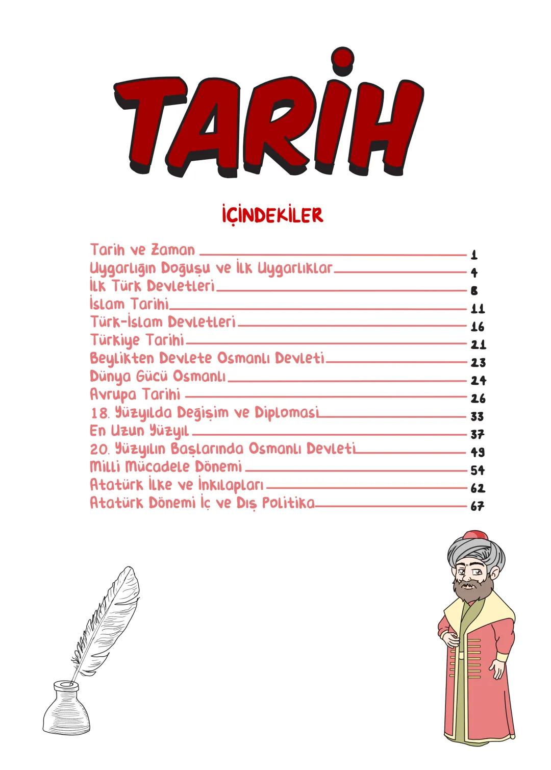 # TARİH
## İÇİNDEKİLER
Tarih ve Zaman 1
Uygarlığın Doğuşu ve İlk Uygarlıklar. 4
İlk Türk Devletleri. 6
İslam Tarihi. 11
Türk-İslam Dev