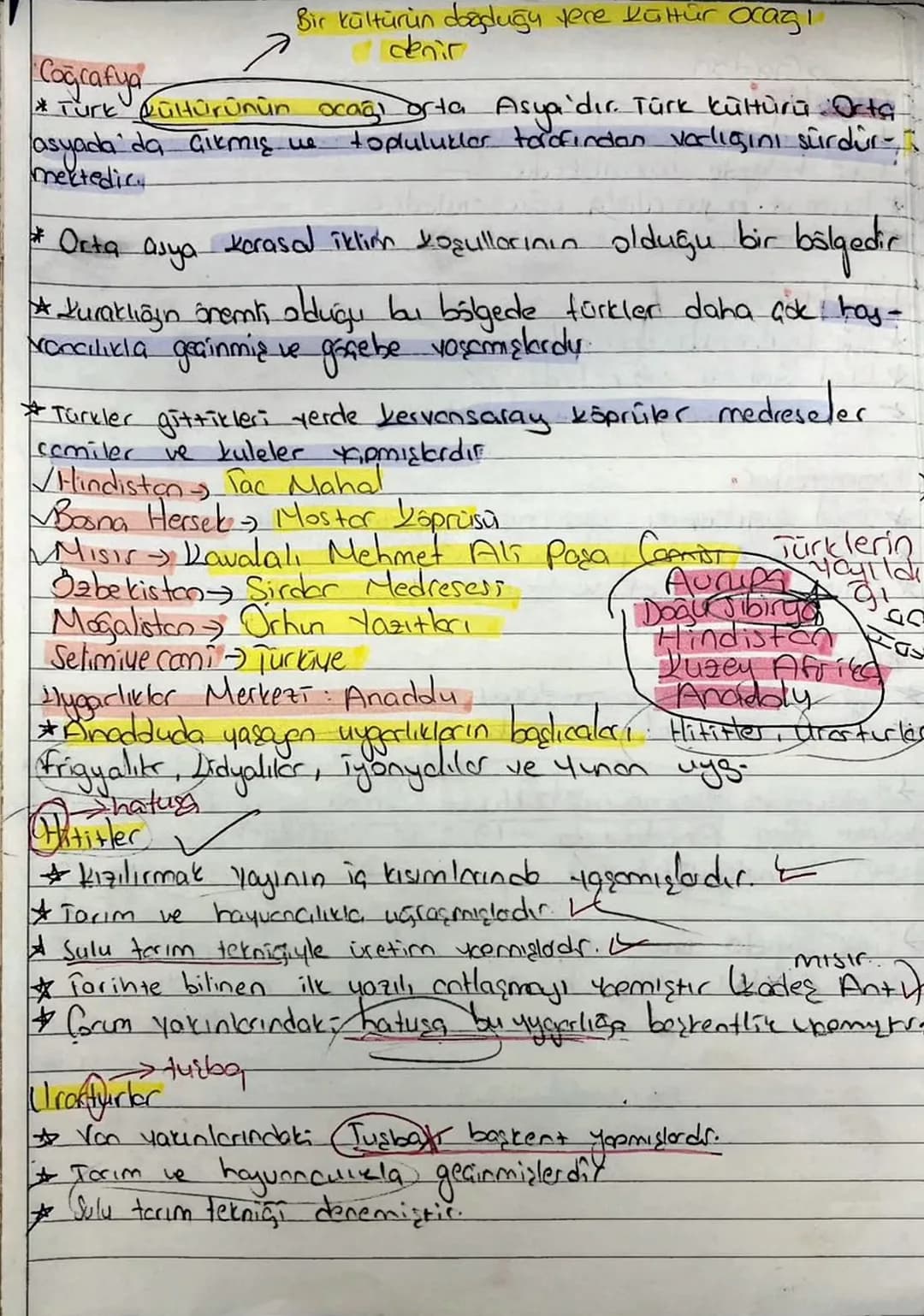 Bir kültürün doğduğu yere kültür ocağı denir
# Coğrafya
* Türk kültürünün ocağı orta Asya'dır. Türk kültürü Orta asyada'da çıkmış ve toplu