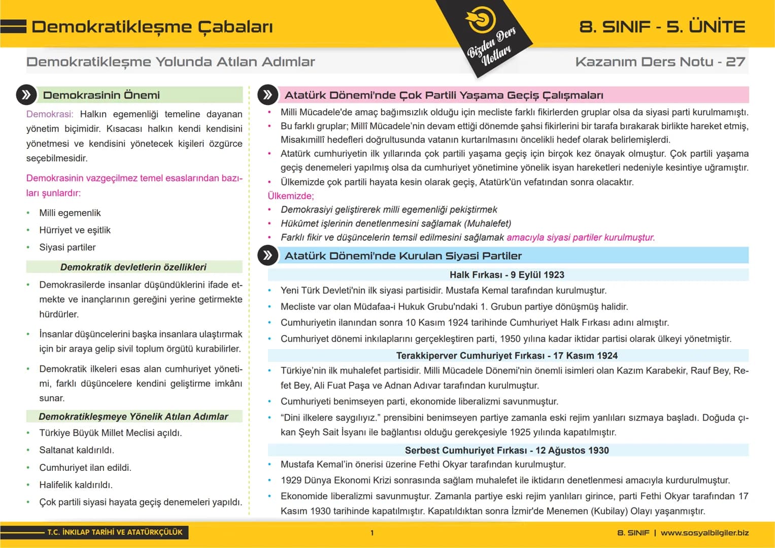 8.SINIF
1, 2, 3, 4, 5 ve
6.ÜNİTE
DERS NOTLARI
sosyalbilgiler.biz
Şeyhmus Yüce 8.SINIF
I.ÜNİTE
DERS NOTLARI
sosyalbilgiler.biz
Şeyhmus Yüce #