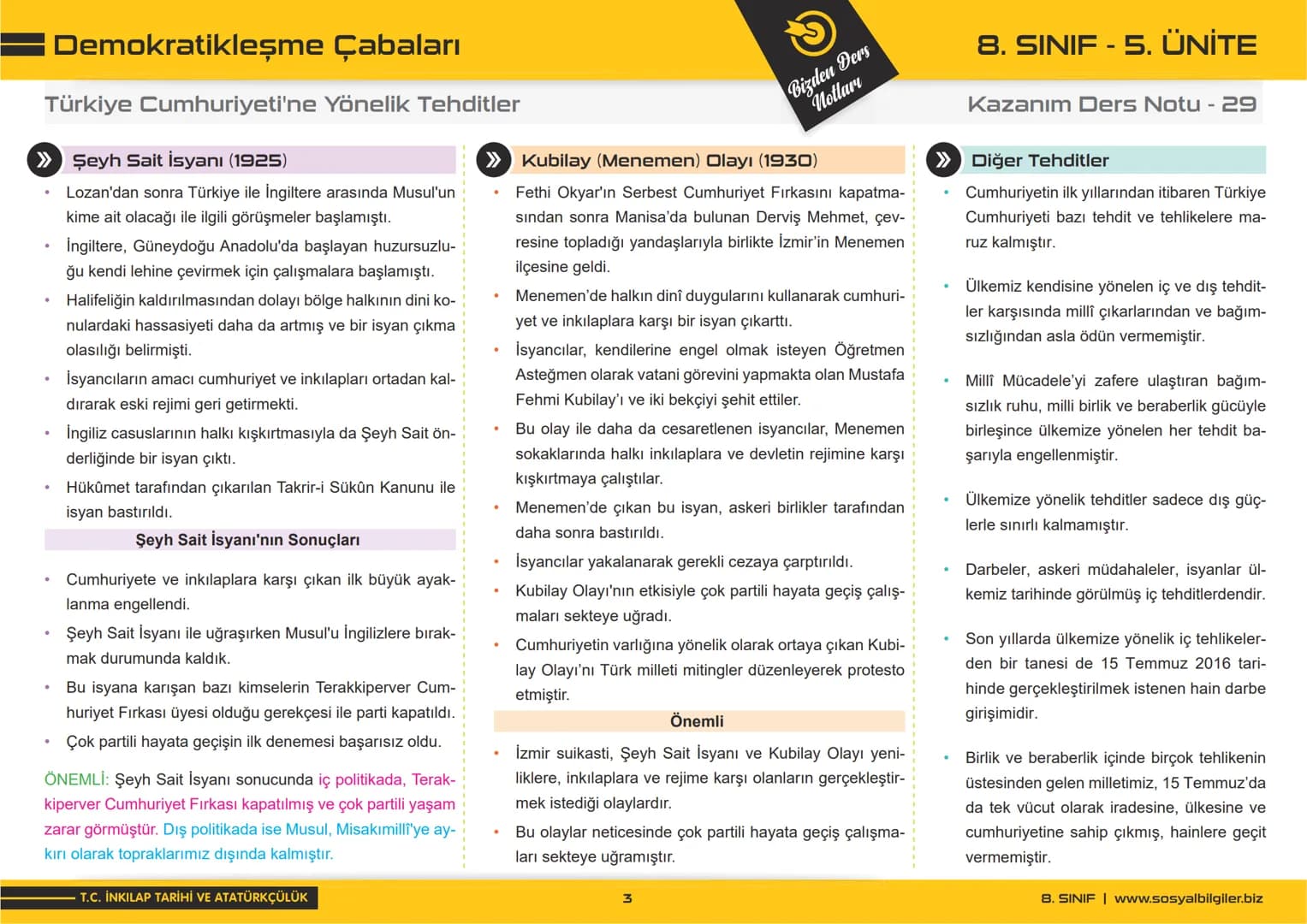 8.SINIF
1, 2, 3, 4, 5 ve
6.ÜNİTE
DERS NOTLARI
sosyalbilgiler.biz
Şeyhmus Yüce 8.SINIF
I.ÜNİTE
DERS NOTLARI
sosyalbilgiler.biz
Şeyhmus Yüce #