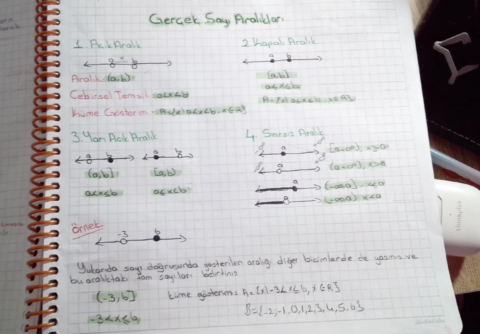 # Gerçek Sayı Aralıkları
## 1. Açık Aralık
a
b
Aralık $(a,b)$
Cebirsel Temsil: $a < x < b$
Küme Gösterimi: $A = \{x | a < x < b, x \in \mat