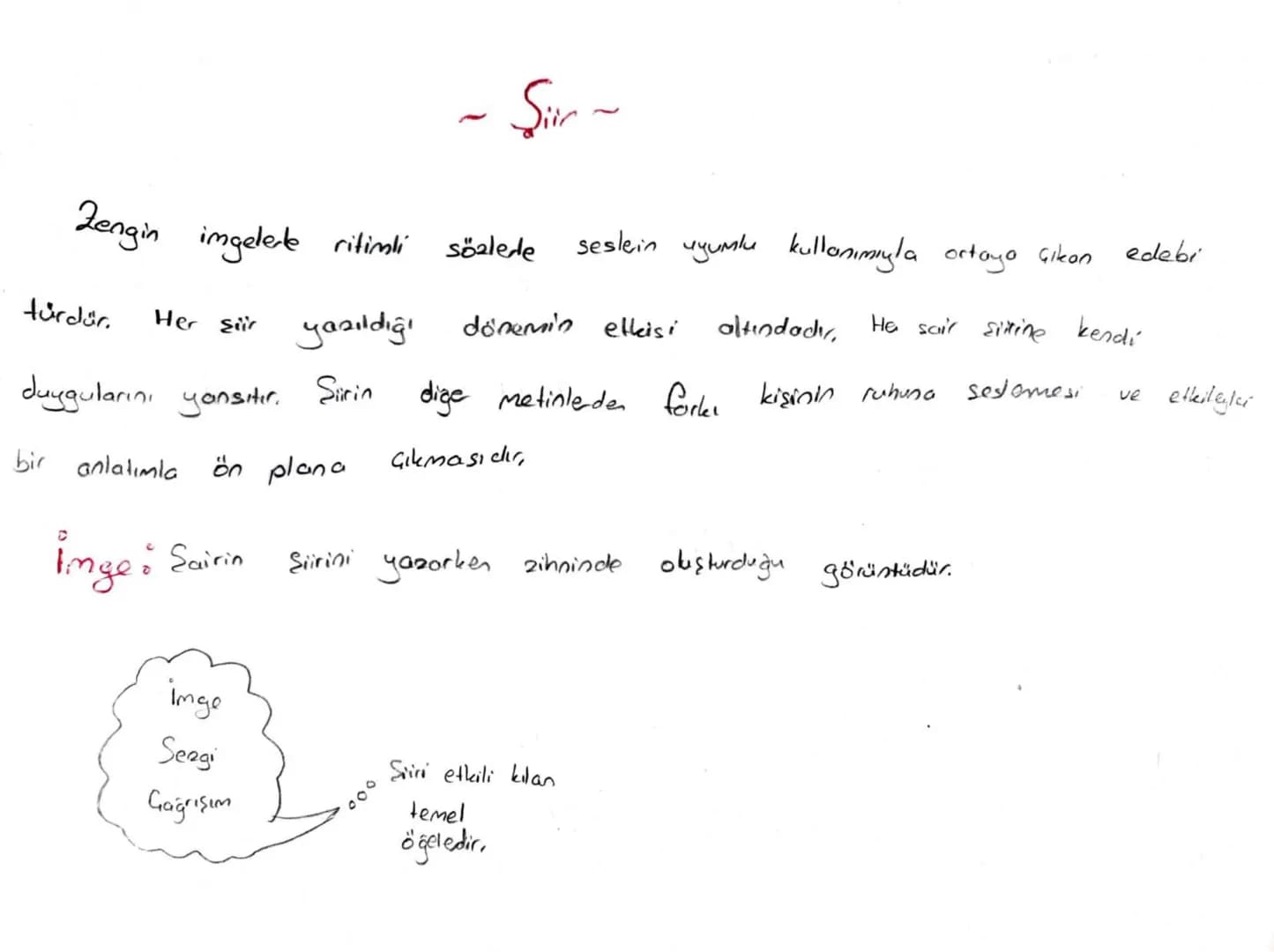 # ~ Şiir ~
Zengin imgelede ritimli sözlerde seslerin uyumlu kullanımıyla ortaya çıkan edebi
türdür. Her şiir yazıldığı dönemin etkisi altınd