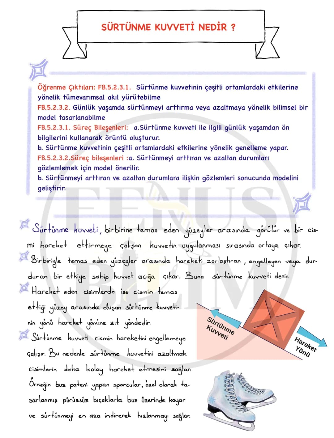 FENUS
BİLİM
5. SINIF 3. ÜNİTE
SÜRTÜNME KUVVETİ
DERS NOTU
fenusbilim
fenusbilim.com
fenusbilim/youtube
Teliflidir, öğrenciler ile paylaşılabi