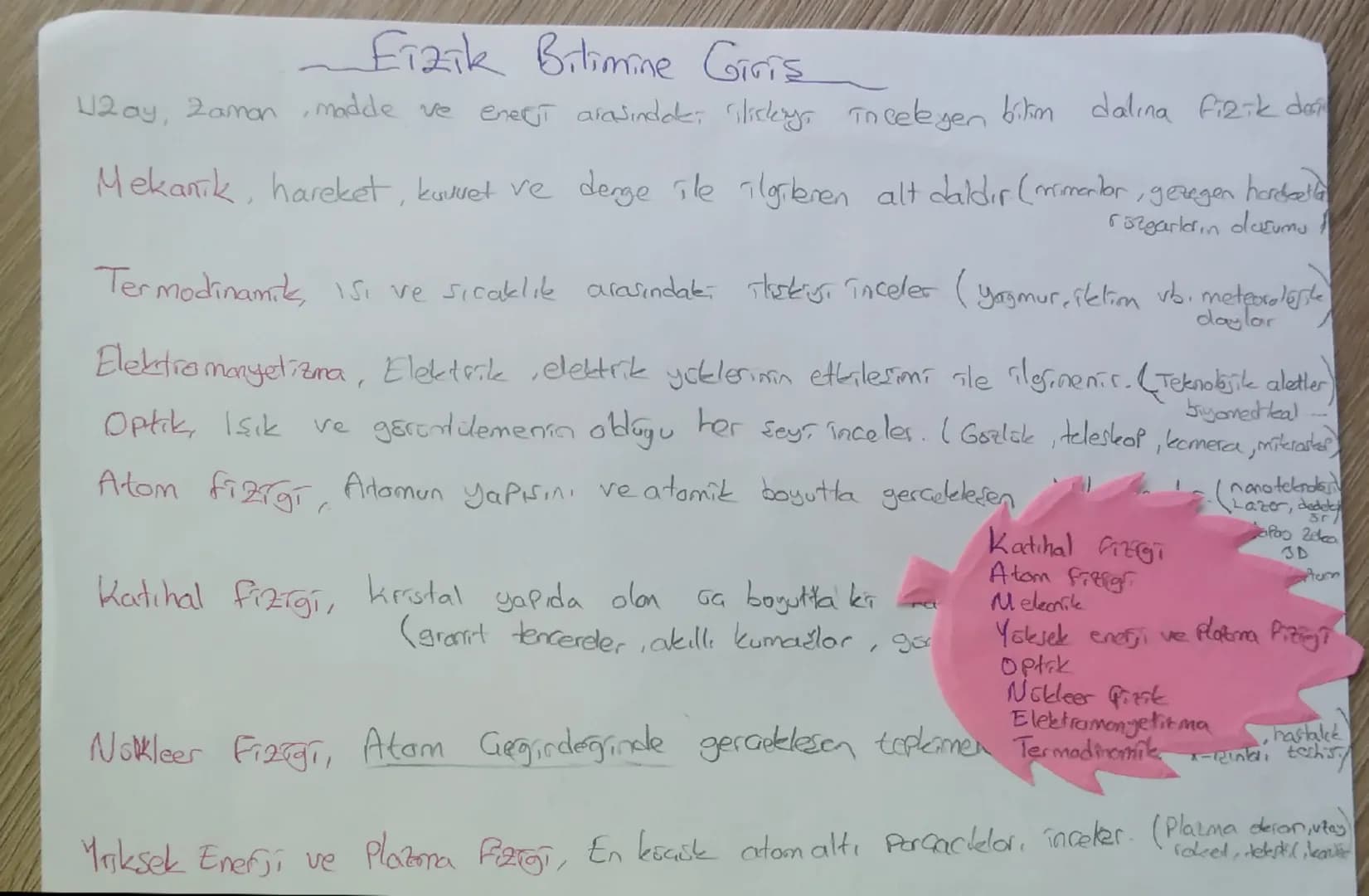# Fizik Bilimine Giriş
Uzay, zaman, madde ve enerji arasındaki ilişkileri inceleyen bilim dalına Fizik denir.
- Mekanik, hareket, kuvvet v