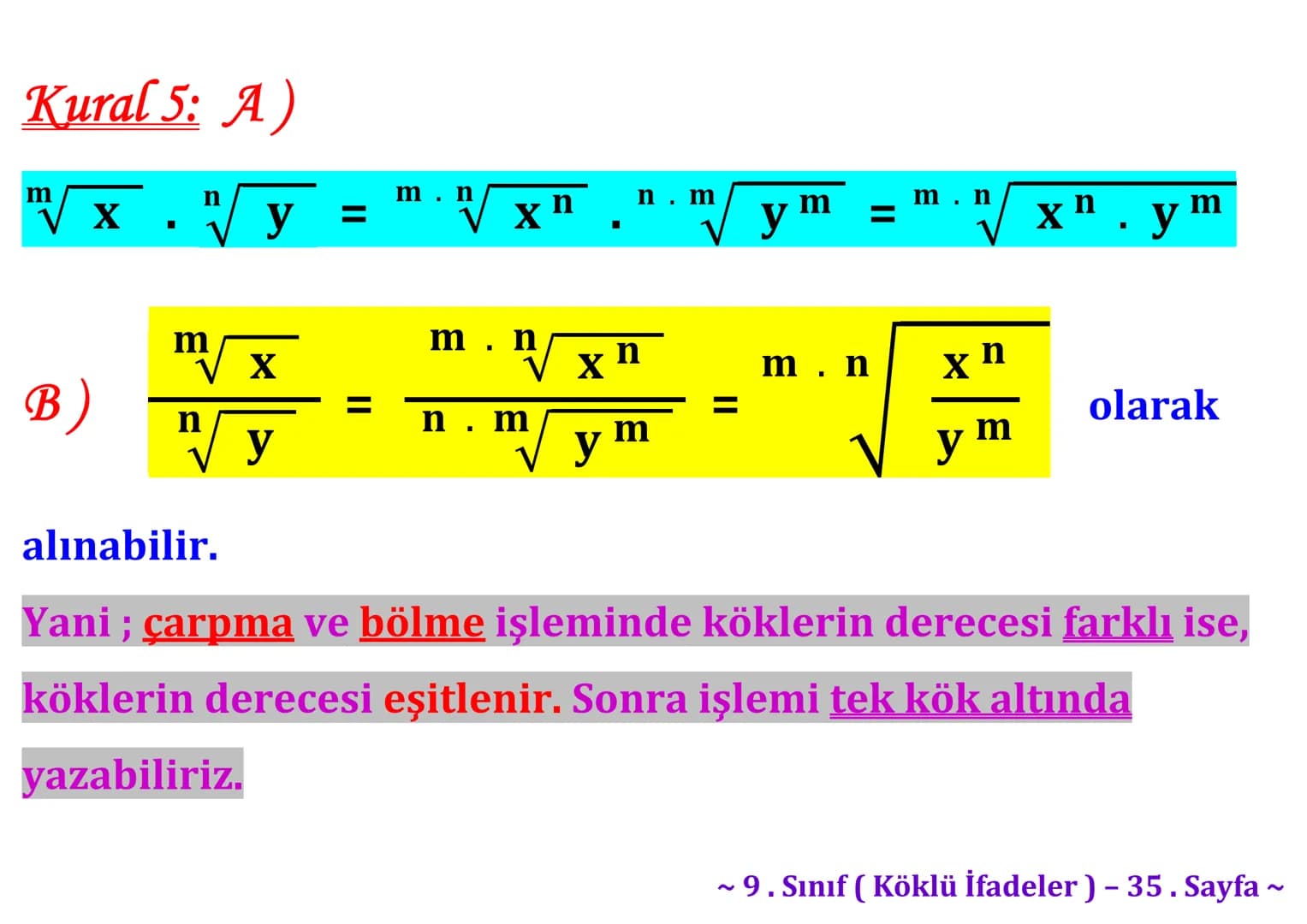 ## Köklü İfadeler
### PİSAGOR BAĞINTISI
A
b
HİPOTENÜS
$a^2 + b^2 = c^2$
$\sqrt{a^2 + b^2} = c$
C
a
B
Milattan önce beşinci yüzyılda yaş