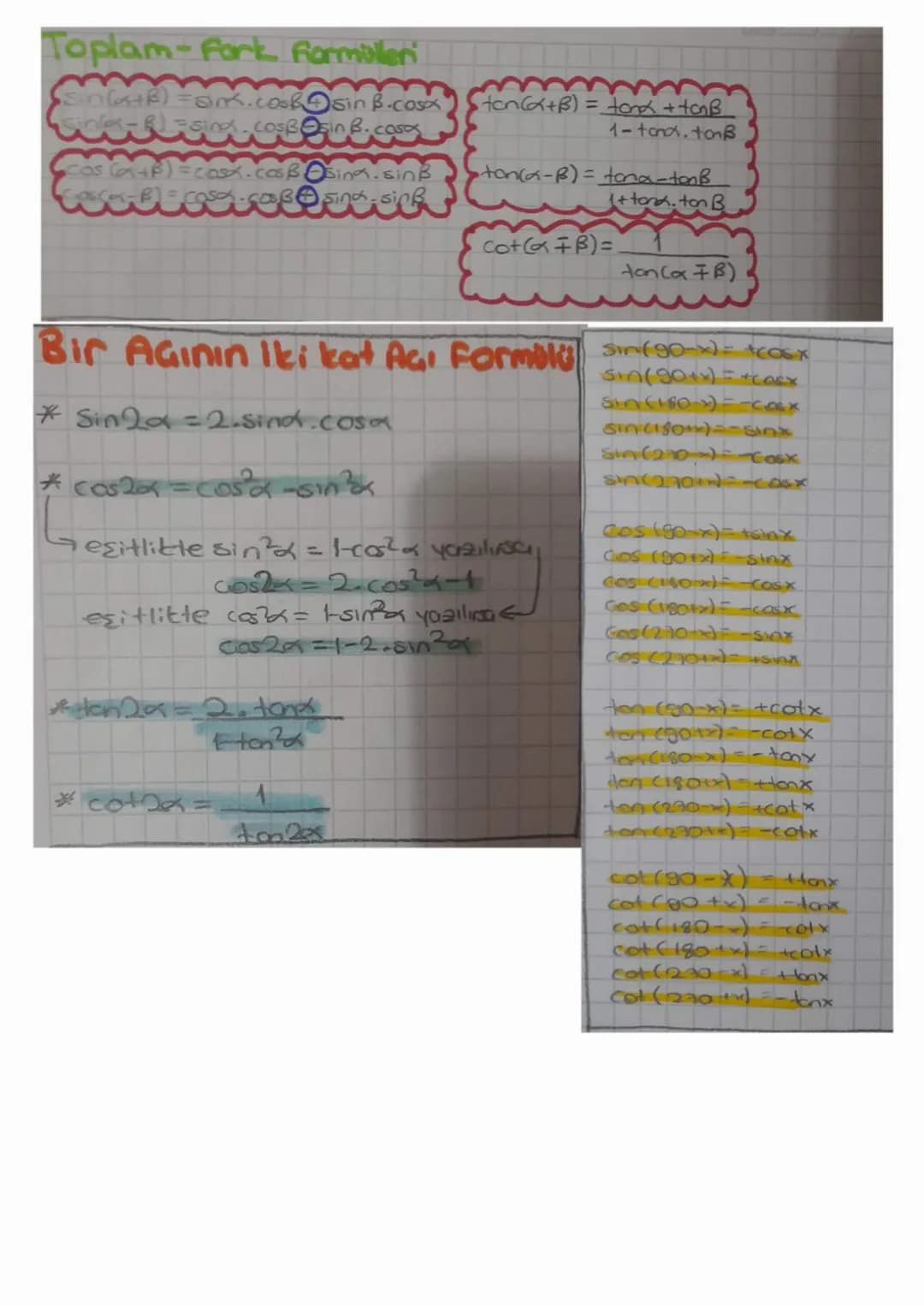 # Toplam-Fark Formülleri
* $\sin(\alpha+\beta) = \sin\alpha \cos\beta + \sin\beta \cos\alpha$
* $\sin(\alpha-\beta) = \sin\alpha \cos\be