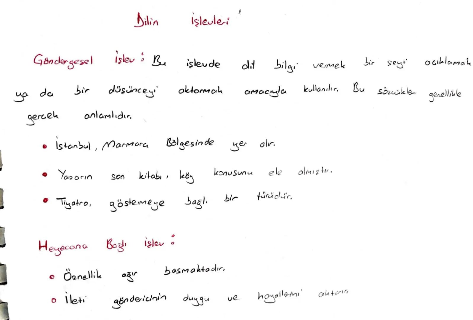 # Dilin İşlevleri
## Göndergesel işlev
Bu işlevde dil bilgi vermek bir şeyi açıklamak ya da bir düşünceyi aktarmak amacıyla kullanılır. Bu