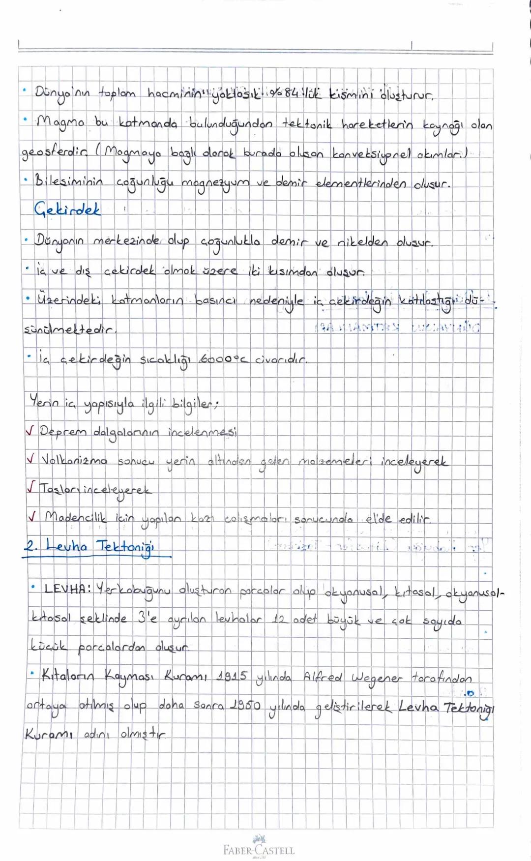 # DÜNYANIN TEKTONIK OLUŞUmu
> Yoğunluğu ve sıcaklığı fazla olan maddeler Dünya'nın merkezinde toplanmış
iken az olanlar dış kısmında kalmış