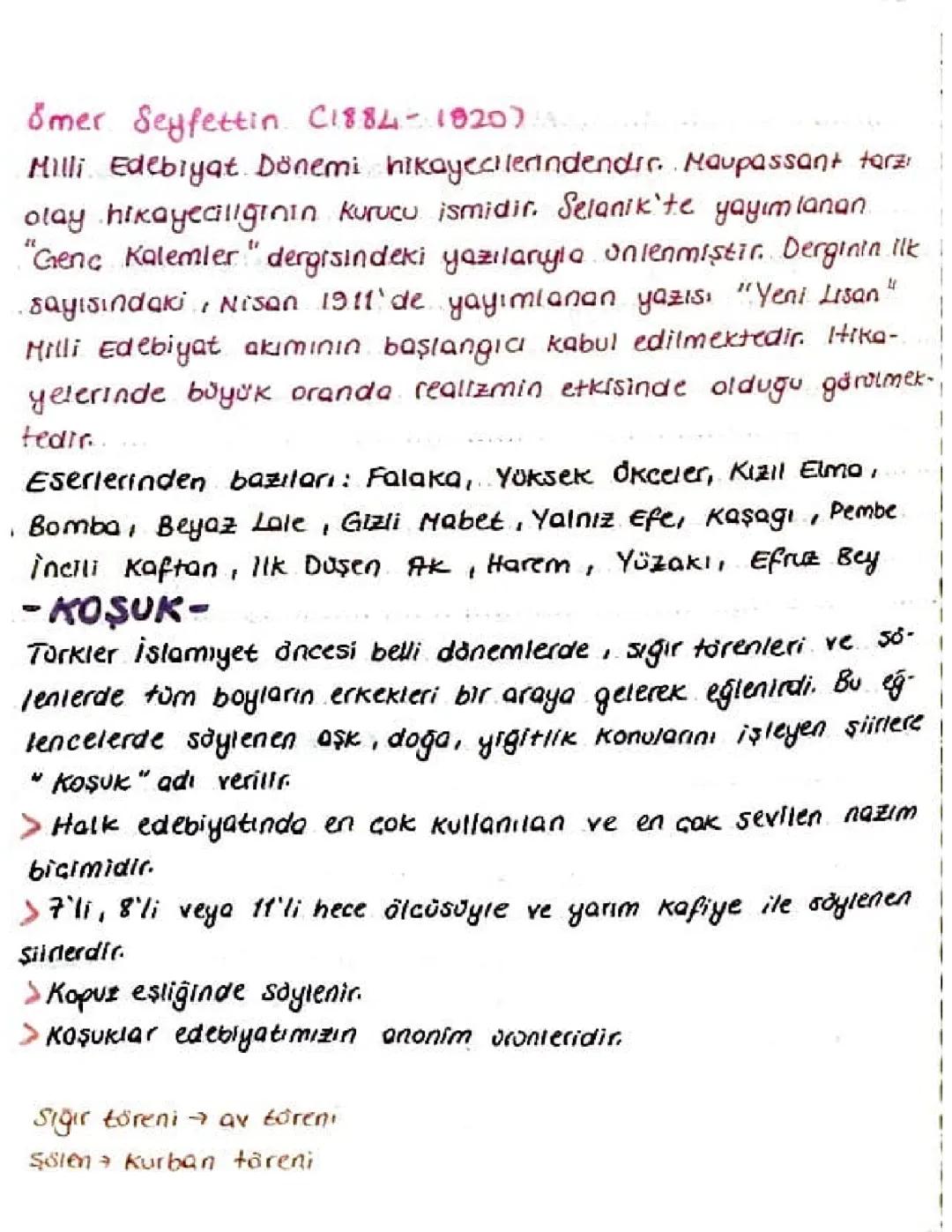 10. Sınıf Edebiyat: Koşuk Özellikleri ve Ömer Seyfettin Konu Özeti