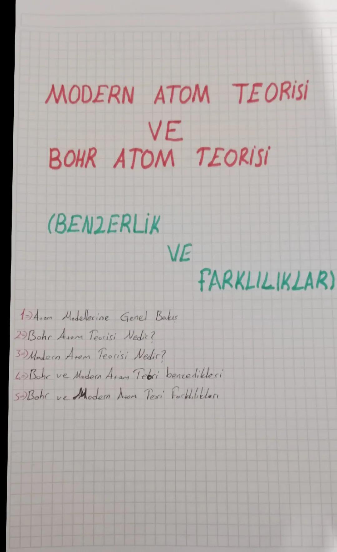 MODERN ATOM TEORİSİ
VE
BOHR ATOM TEORISI
(BENZERLİK
VE
FARKLILIKLAR)
17 Aram Modellerine Genel Bakış
2 Bohr Atom Teocisi Nedir?
3) Modern