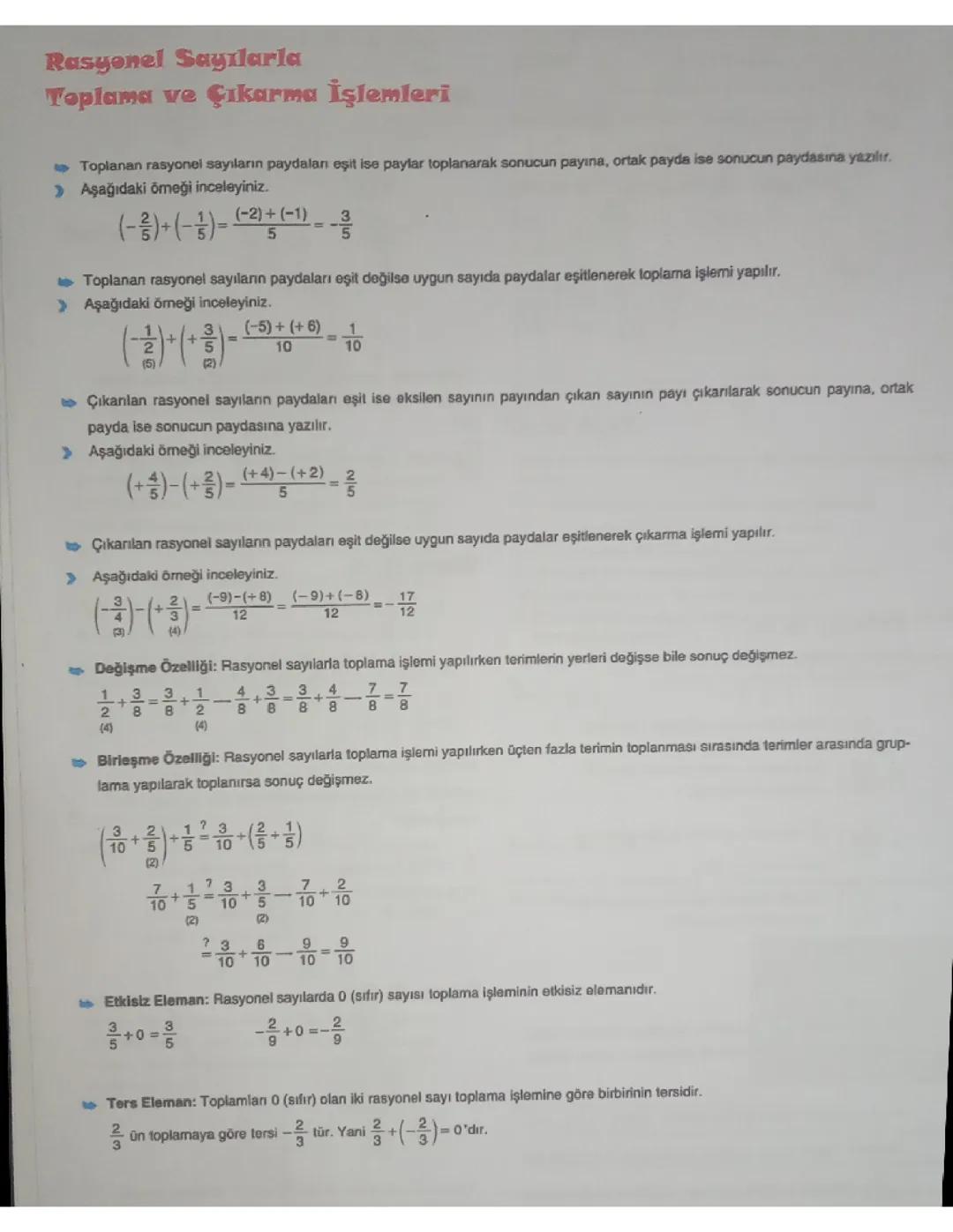Rasyonel Sayılarda Toplama ve Çıkarma Kuralları