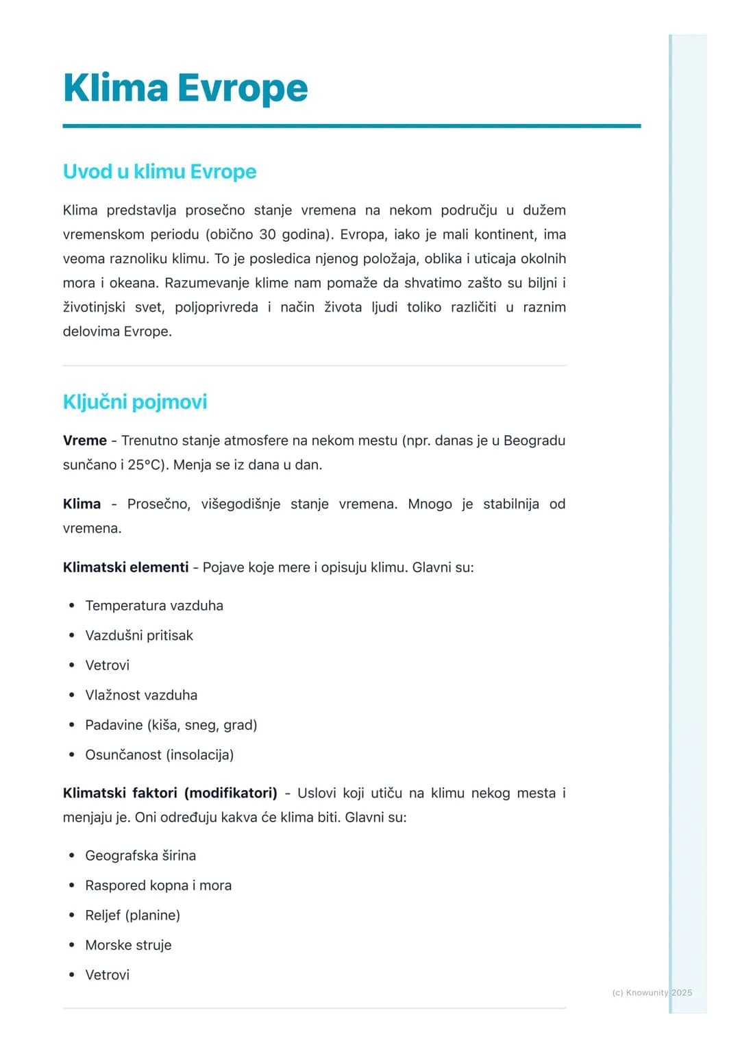 # Klima Evrope
## Uvod u klimu Evrope
Klima predstavlja prosečno stanje vremena na nekom području u dužem
vremenskom periodu (obično 30 go