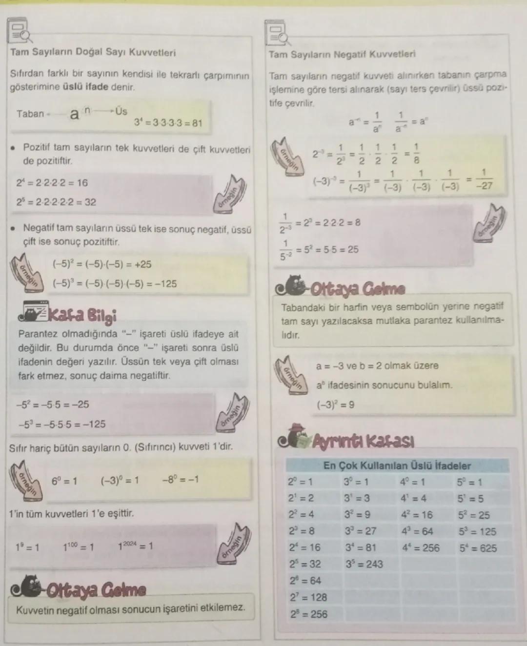 Tam Sayıların Doğal Sayı Kuvvetleri
Sıfırdan farklı bir sayının kendisi ile tekrarlı çarpımının
gösterimine üslü ifade denir.
Taban- $a^n$