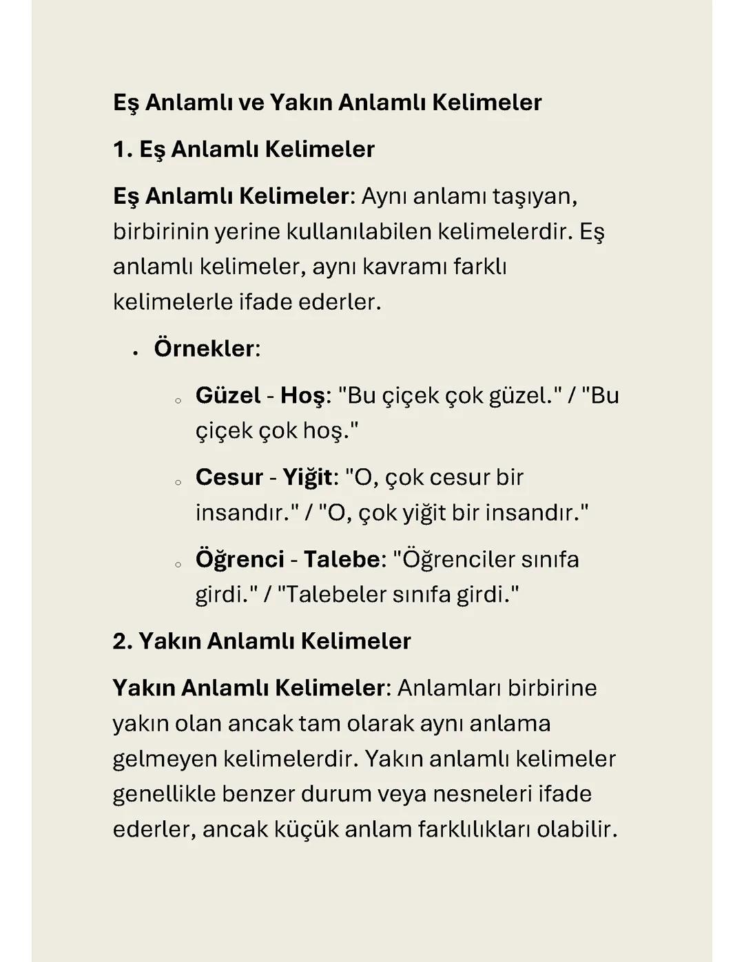 Türkçe Eş ve Yakın Anlamlı Sözcükler