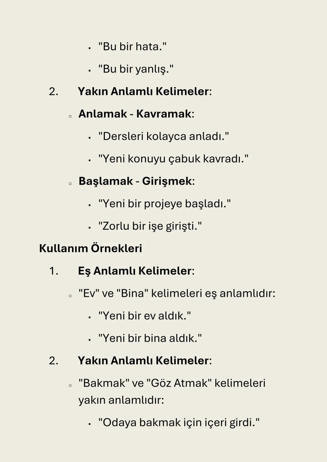 Eş Anlamlı ve Yakın Anlamlı Kelimeler
1. Eş Anlamlı Kelimeler
Eş Anlamlı Kelimeler: Aynı anlamı taşıyan,
birbirinin yerine kullanılabilen ke