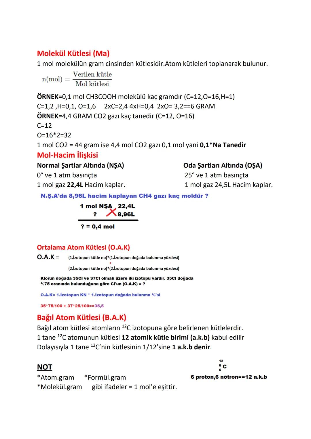 MOL KAVRAMI
Bilim insanları atom molekül gibi çok küçük kimyasal türleri ölçmek ve gerekli
hesaplamaları yapmak için mol adı verilen bir kav