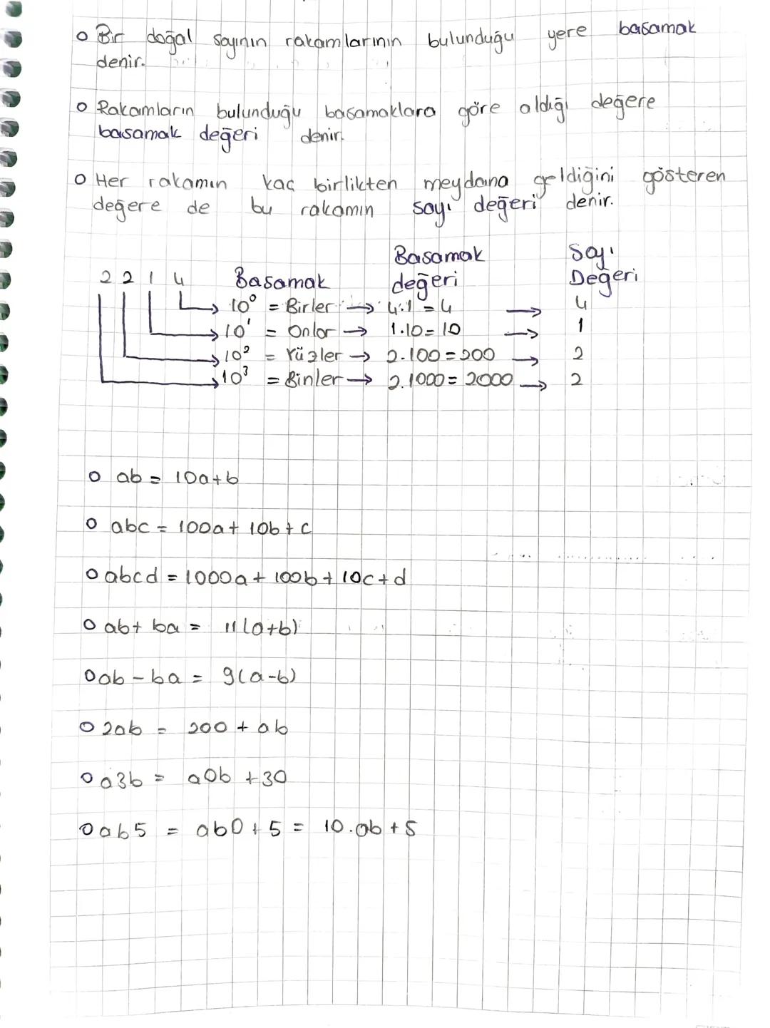 。 Bir doğal Sayının rakamlarının
bulunduğu
yere
basamak
denir.
。 Rakamların bulunduğu basamaklara göre aldığı değere
basamak değeri
denin
0