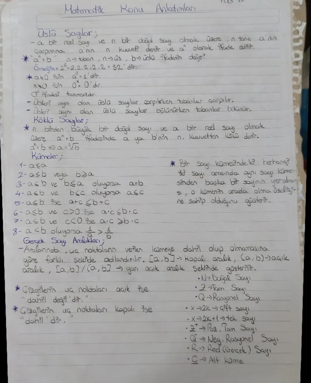 Matematik
Konu Anlatımları
Usla Sayılar;
- a bir reel Sayi
Garpimina
a'nın
ve n bir doğal Sayı olmak üzere, n tone a'nın
Kuvveti denir ve a"