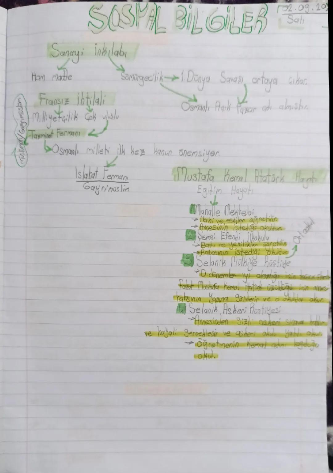 ```markdown
mislimon/Gagrimüstan
SOSYAL BİLGİLER
102.09.20
Sali
Sanayi inkılabi
Ham madle
Sömürgecilik 1. Dünya Savaşı ortaya çıkar.
Fransız