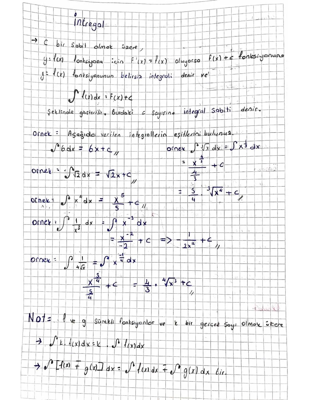 Integral Konuları ve Matematik Notları
