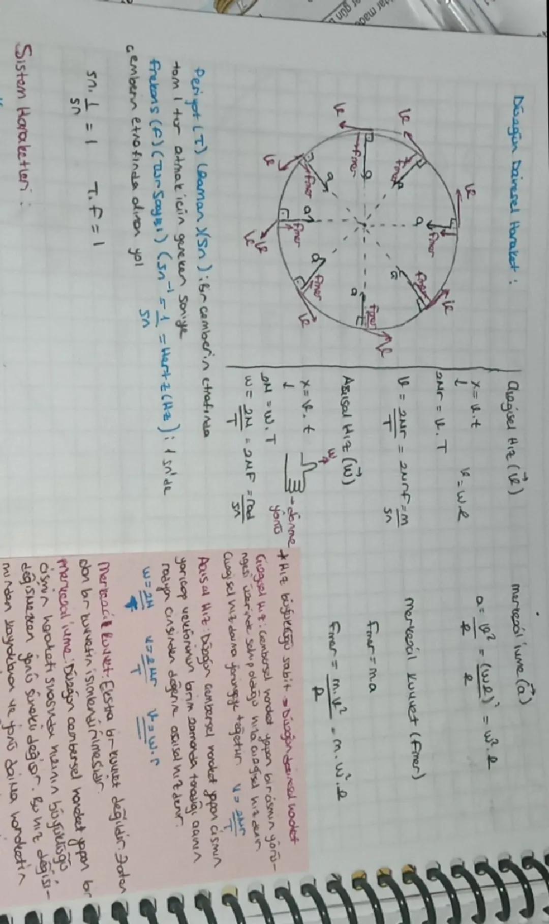 ar mad
gün
Doagin Dairesel Haraket:
Augisel Hiz (1)
x= u.t
je
Nr. T
mertesál jume (a)
a=
= 12² = (we)² = w².
k-we
R
ke
Periyot
Le
Fier-ma
V
