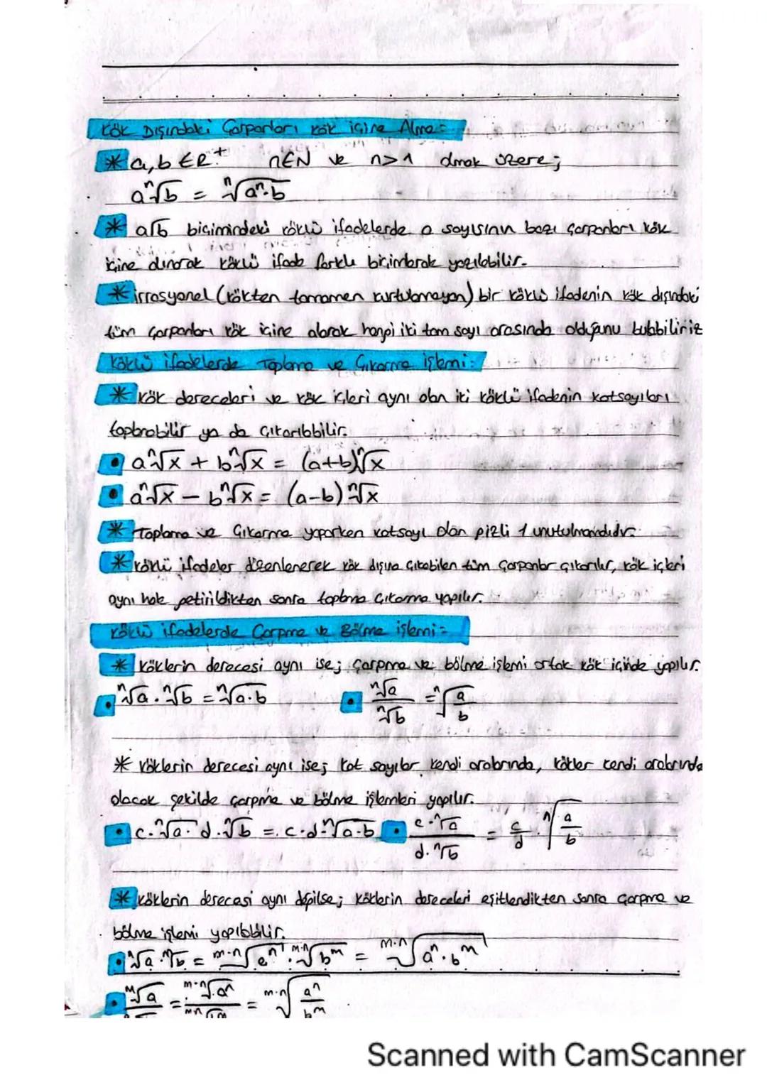 Köklü ifadelerin Reel Say Olmest için Gerekli Şartlar:
* na ifadesinin reel styl obbilmesi içing
n Gift ise; a≥o olmalıdır.
In tex ise; a ti