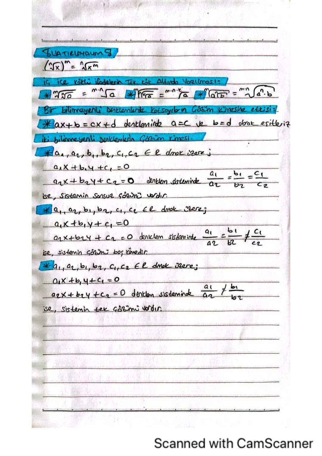 Köklü ifadelerin Reel Say Olmest için Gerekli Şartlar:
* na ifadesinin reel styl obbilmesi içing
n Gift ise; a≥o olmalıdır.
In tex ise; a ti