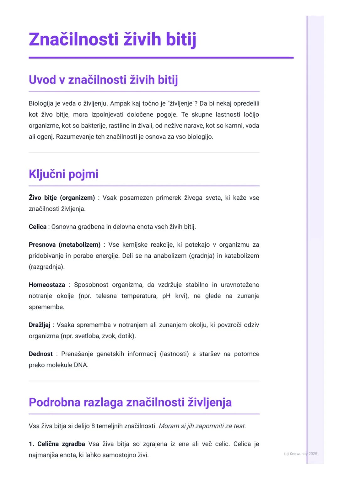 # Značilnosti živih bitij
Uvod v značilnosti živih bitij
Biologija je veda o življenju. Ampak kaj točno je "življenje"? Da bi nekaj oprede