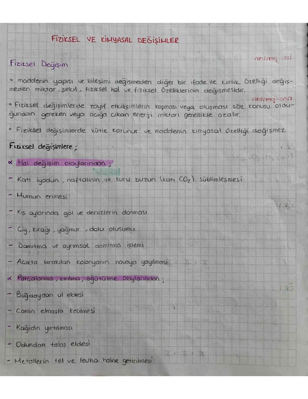 fiziksel ve kimyasal değişimler