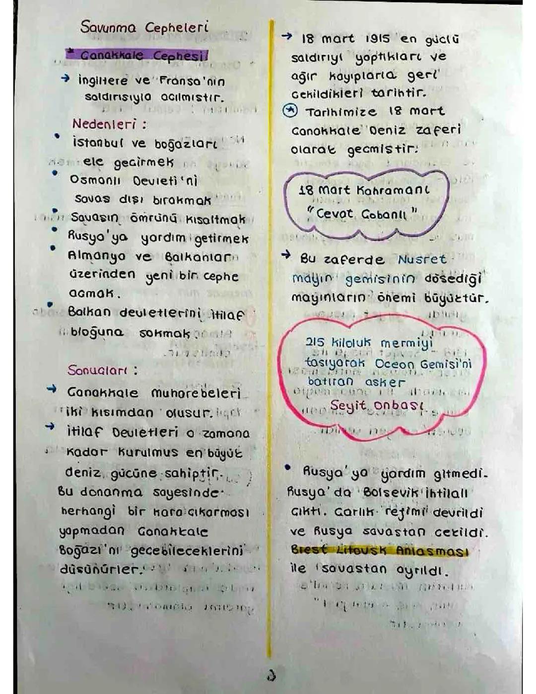 Birinci Dünya Savaşı savunma cepheleri