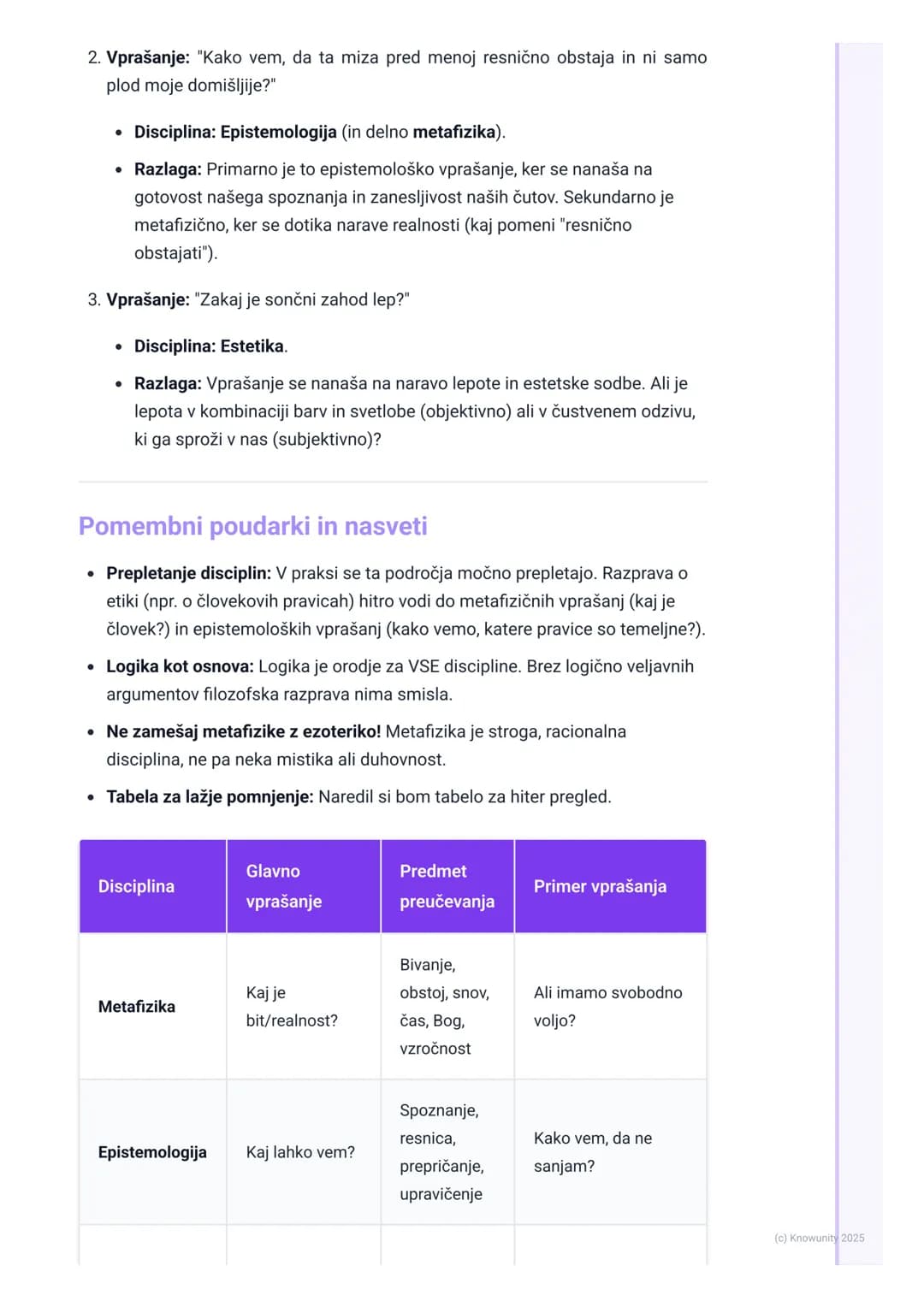 # Glavne filozofske discipline
Uvod v filozofske discipline
Filozofija ni eno samo področje, ampak se deli na več vej ali disciplin. Vsaka