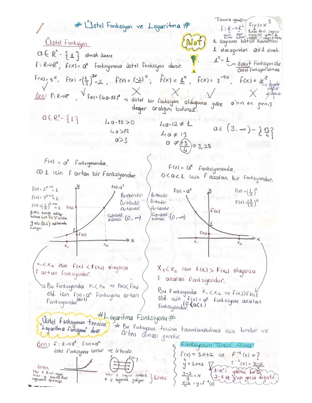 #Ustel Fonksiyon ve Logaritma #
Üstel Fonksiyon
$A \in R^{+}-\{1\}$ olmak üzere
$F: R\rightarrow R^{+}$, $F(x)=a^{x}$ Fonksiyonuna üstel