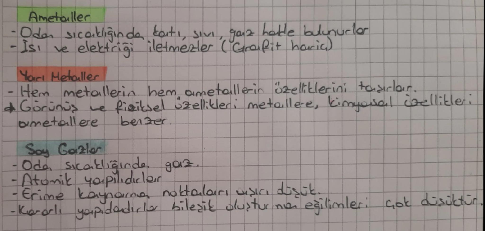 ## Elementlerin Sınıflandırılması
H
Li Be
Na Mg
K Ca
La
Ac
He
B C N O F Ne
Si P S Cl Ar
Se Br
Hg Pb
I
Metaller
- Oda koşullarında, katı (C