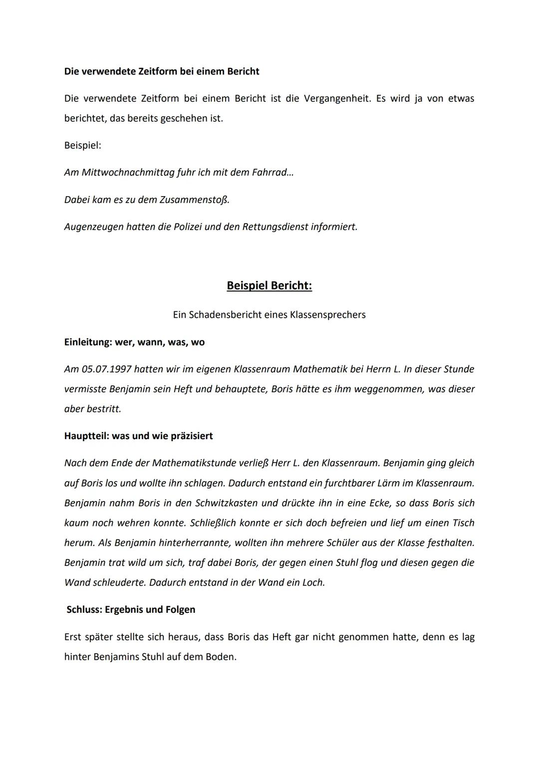 # Ein Bericht schreiben
(Deutsch - Klasse 5/6)
Merkmale eines Berichts
- Ein Bericht ist ein Text, der sachlich und objektiv ein Geschehe
