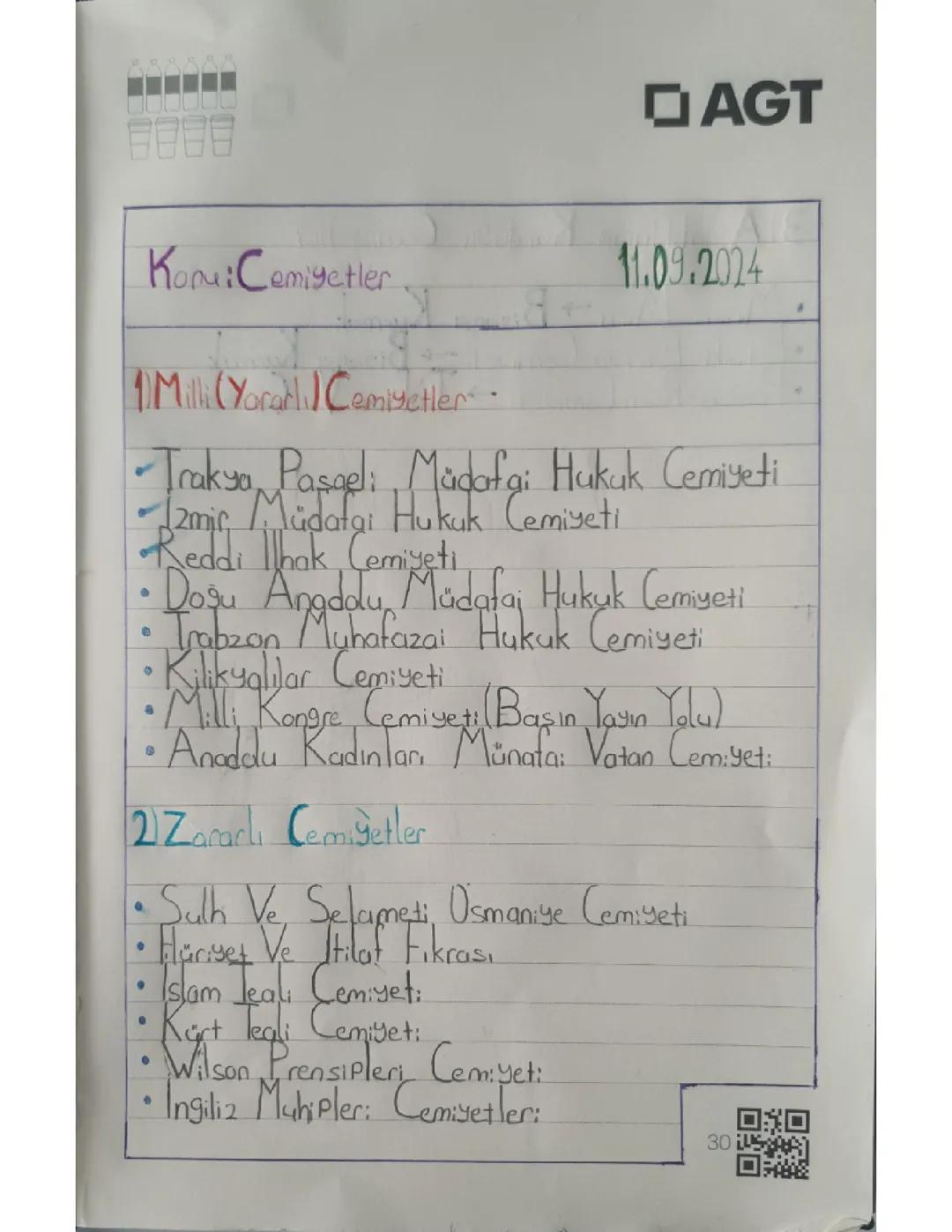 8. Sınıf inkılap Cemiyetler ders notu