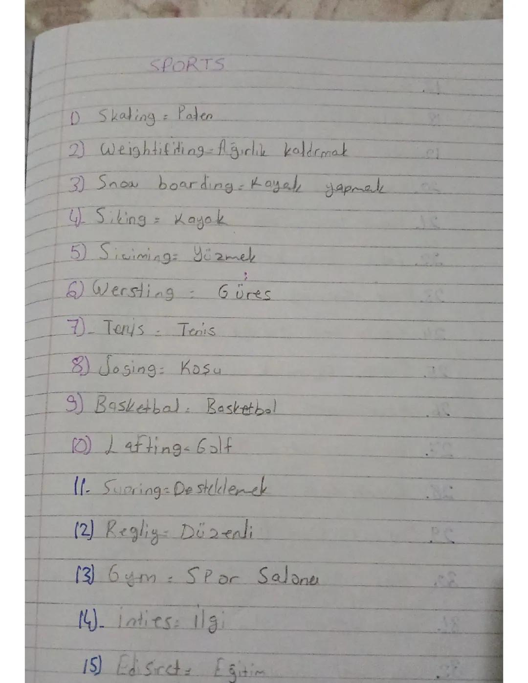 İngilizce Spor Kelimeleri