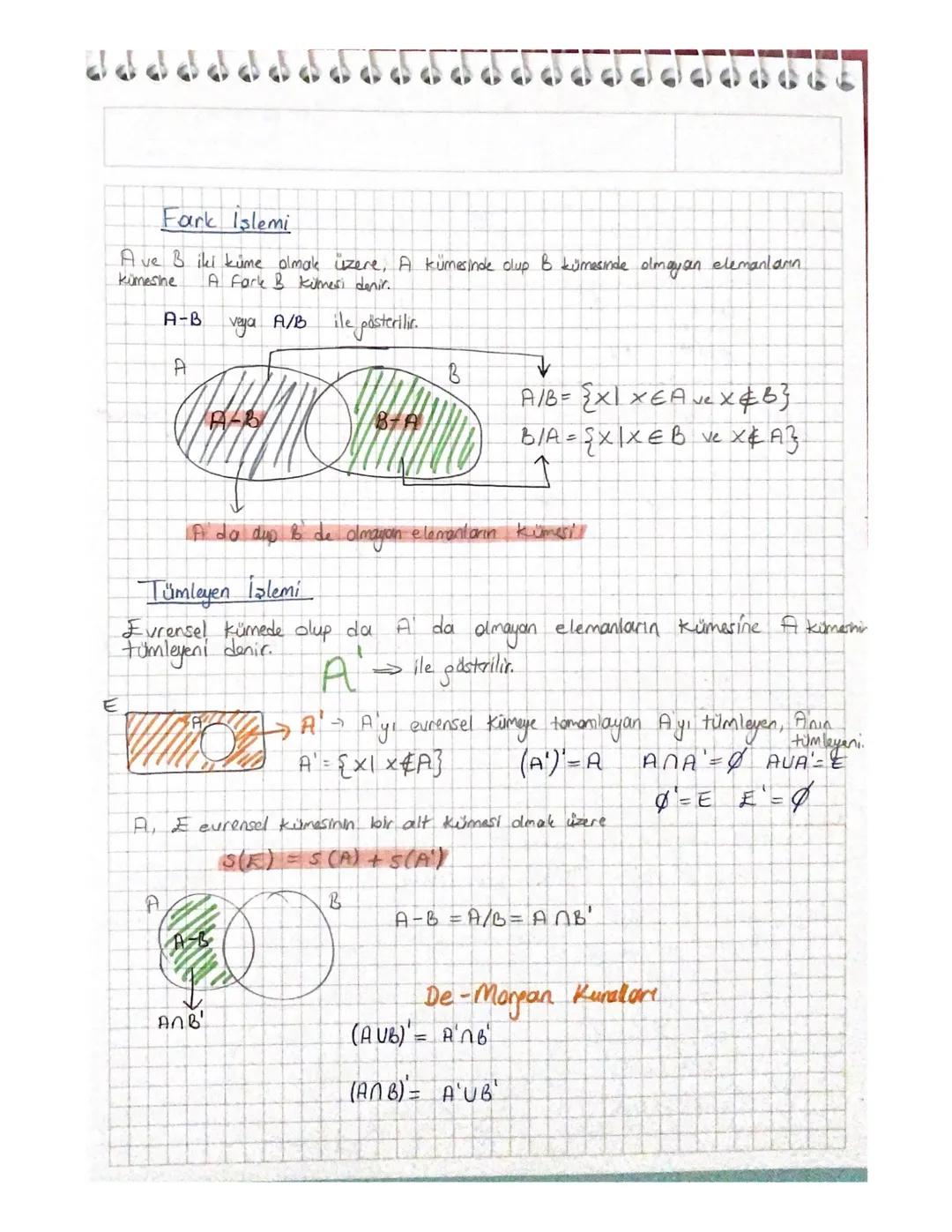 A
Kesisim
işlemi
A
B
Birleşim İşlemi
B
> በ
An B = {x[x€8 ve xe B
Ayri kimeler
A ve B kimelerinin ortale element
yousa Ave B ayrıl kimelerdir