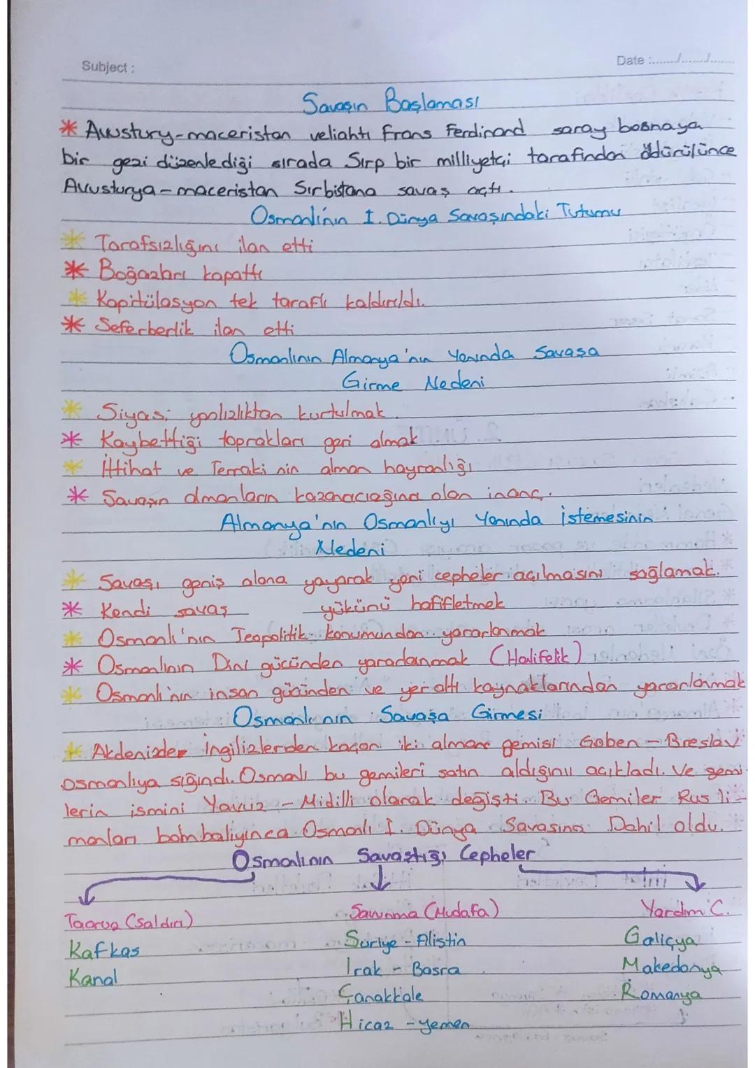 2. ÜNITE
I. Dünya Savaşı (1914-1918)
Nedenleri
Genel Nedenleri
*Hammadde ve pazar arayışı (sömürgecilik)
* Fransız ihtilalinin getirdiği m