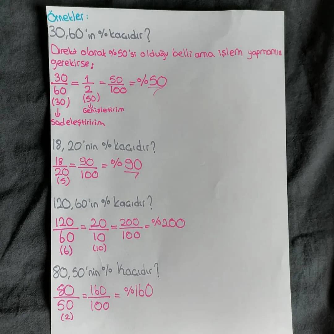 Yüzde Kavramı
* Paydası 100 olan kesirleri % sembolü ile gösterebiliriz
* Paydası 100 olmayan kesirlerin paydası genişletme
veya sadeleştirm