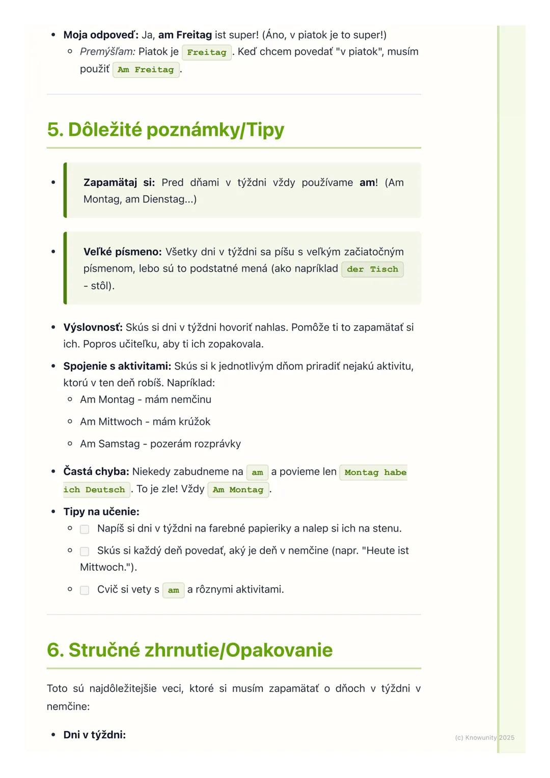# Dni v týždni
1. Prehľad dní v týždni
Ahojte! Dnes si ideme zopakovať a naučiť sa dni v týždni po nemecky. Je to
super dôležité, lebo v n