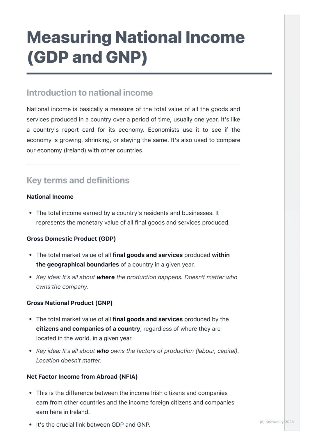 # Measuring National Income
(GDP and GNP)
Introduction to national income
National income is basically a measure of the total value of all
