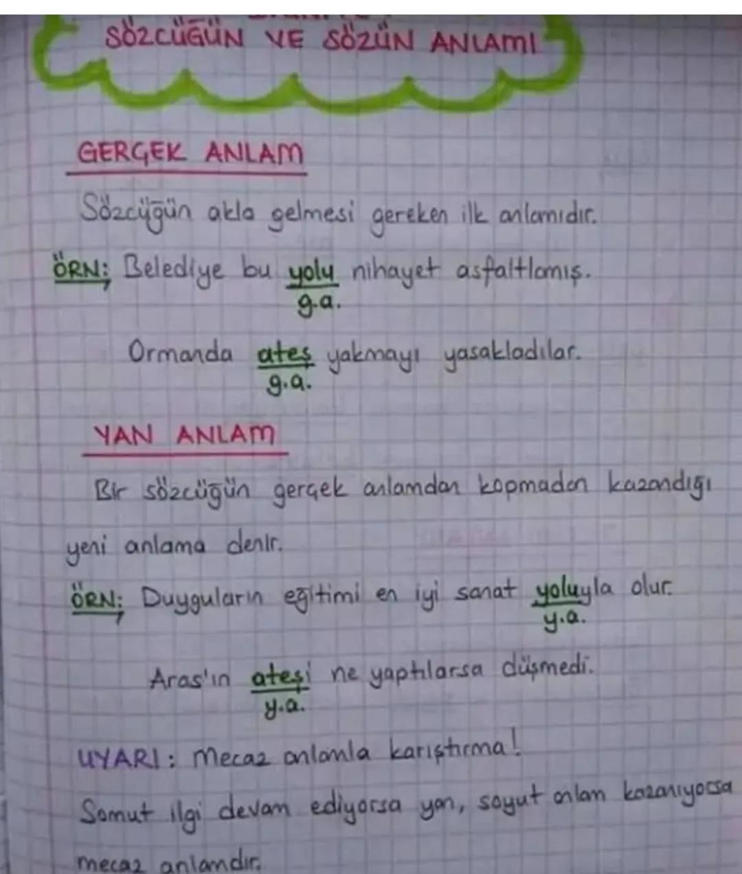 SÖZCÜĞÜN VE SÖZÜN ANLAMI
GERGEK ANLAM
Sözcüğün akla gelmesi gereken ilk anlamıdır.
ÖRN: Belediye bu yolu nihayet asfaltlamış.
ga.
Ormanda at