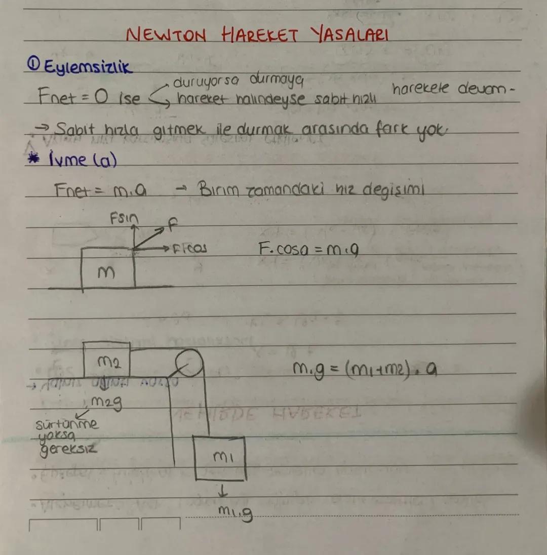 NEWTON HAREKET YASALARI
DEylemsizlik
Fnet = 0 ise
duruyorsa durmaya
hareket halindeyse sabit hızlı
harekete devam-
→Sabit hızla gitmek ile d